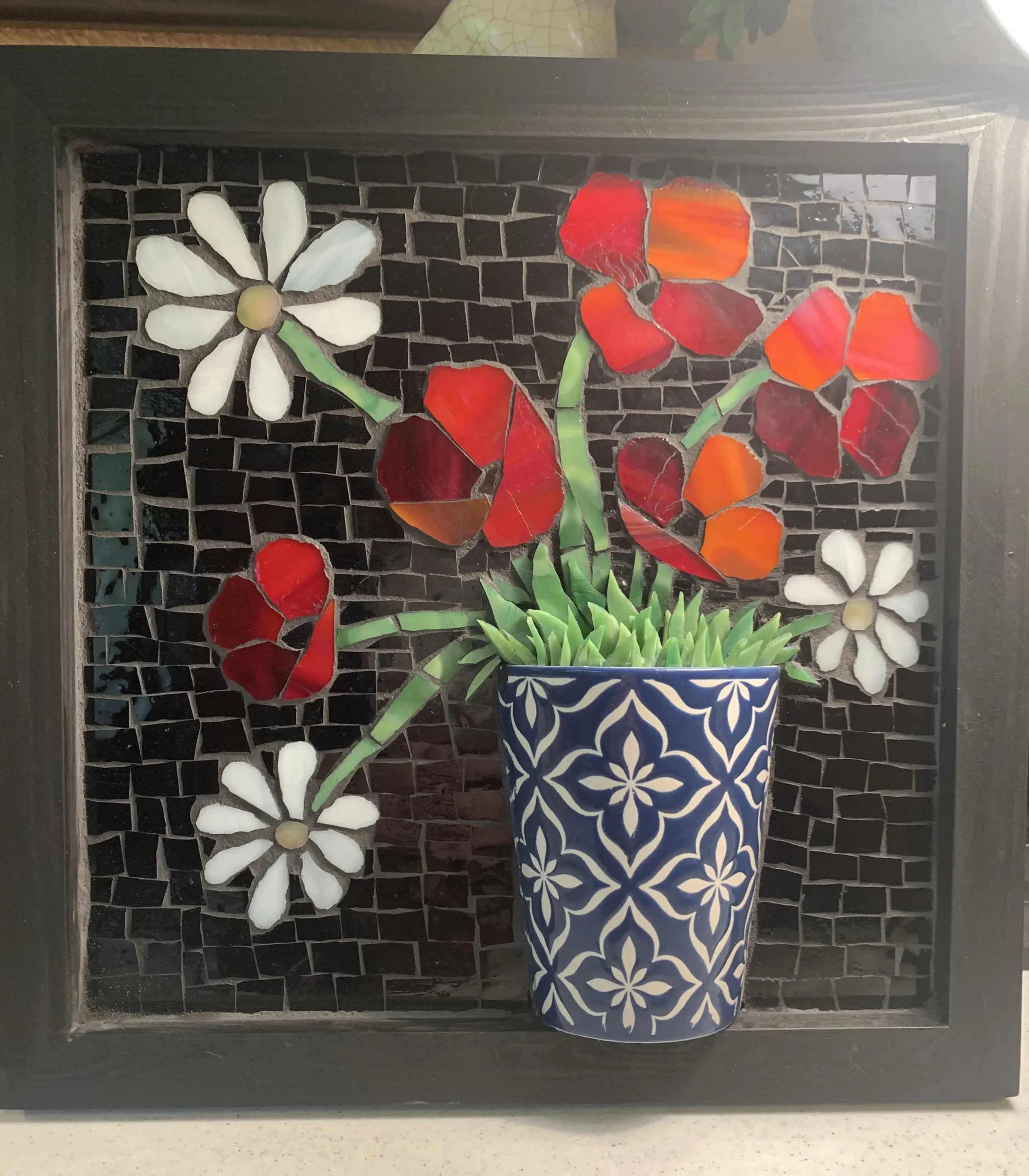 “Poppies and Daisies” – Commissioned Mosaic Wall Art